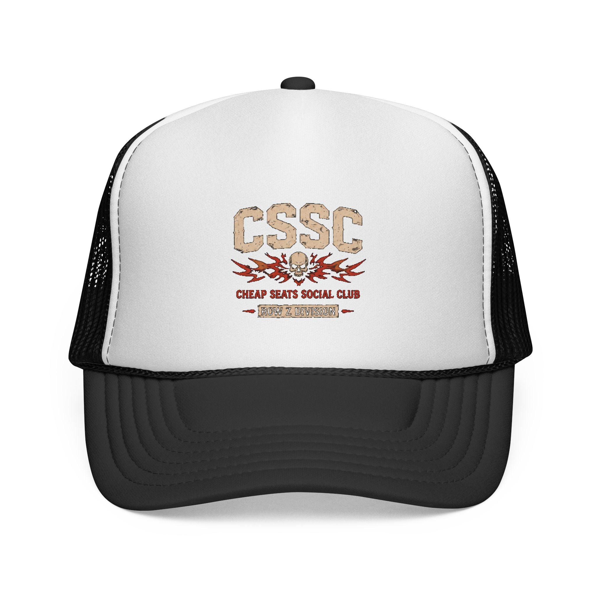 CSSC Trucker Cap — 'Cheap Salty Social Club' Skull & Flames Mesh Hat