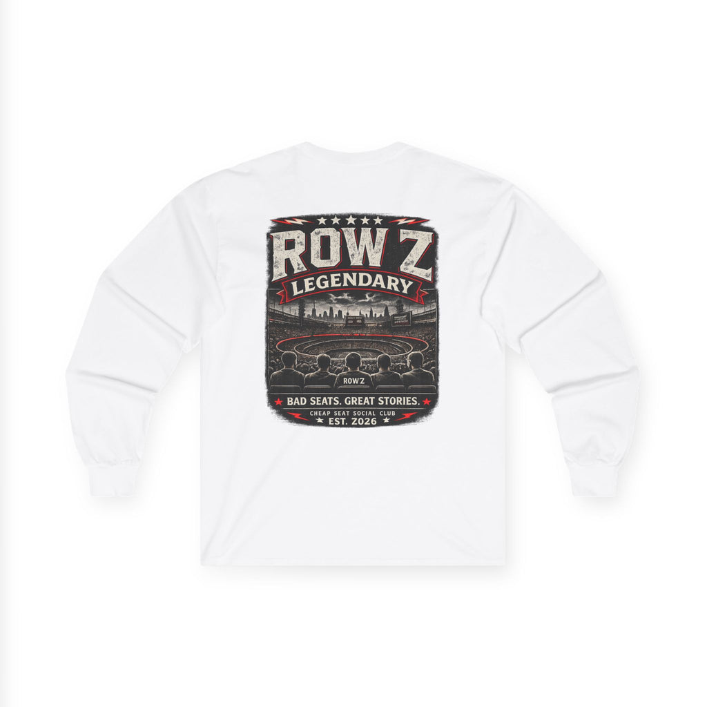 Row Z Legendary Long Sleeve Tee — 'Row Z: Bad Seats, Great Stories' Retro Baseball Shirt