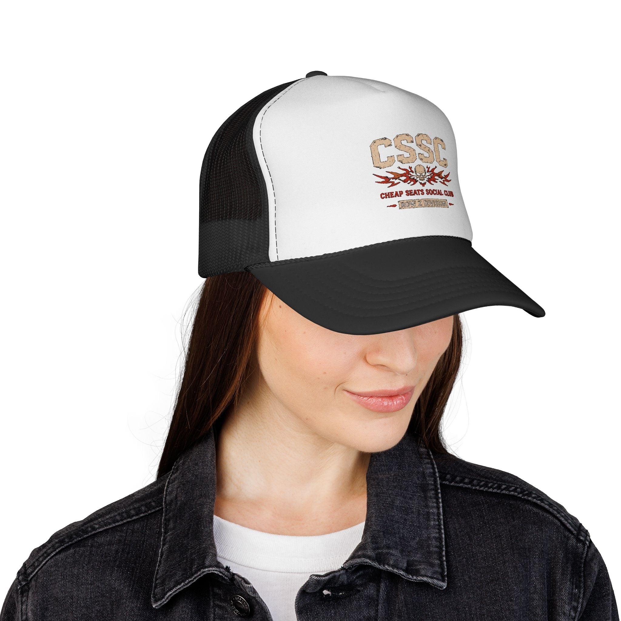 CSSC Trucker Cap — 'Cheap Salty Social Club' Skull & Flames Mesh Hat