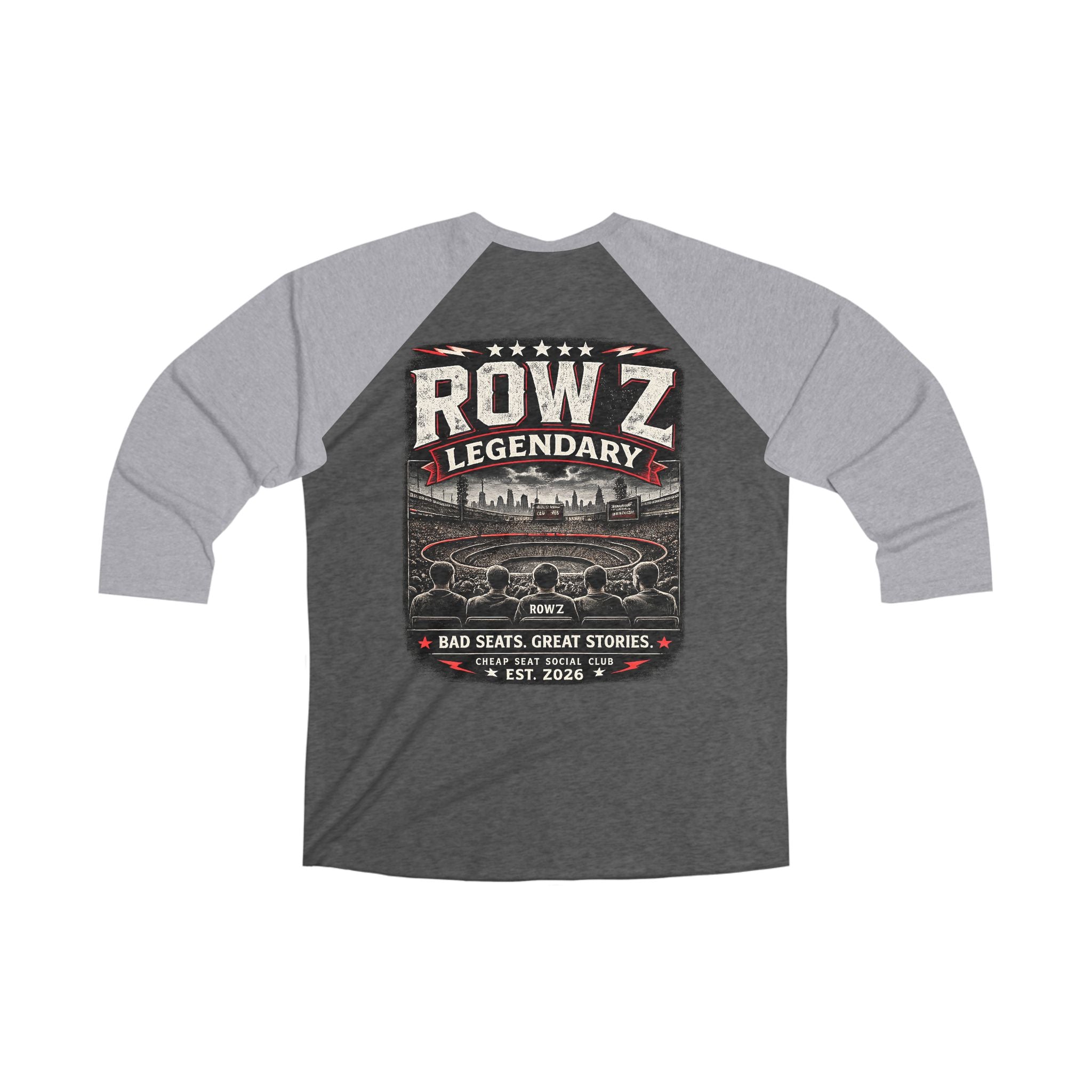 Row Z Legendary Raglan Tee — Vintage Baseball Stadium 3/4 Sleeve Shirt