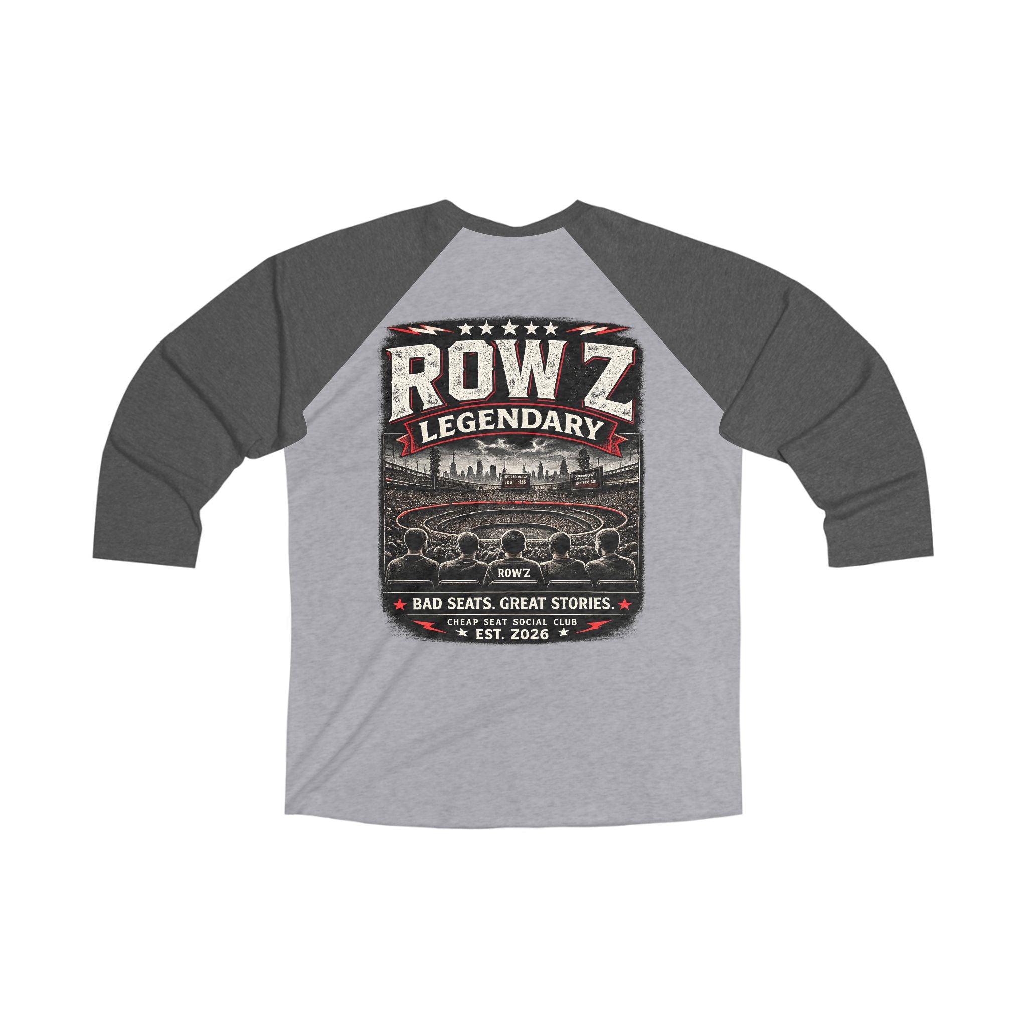 Row Z Legendary Raglan Tee — Vintage Baseball Stadium 3/4 Sleeve Shirt